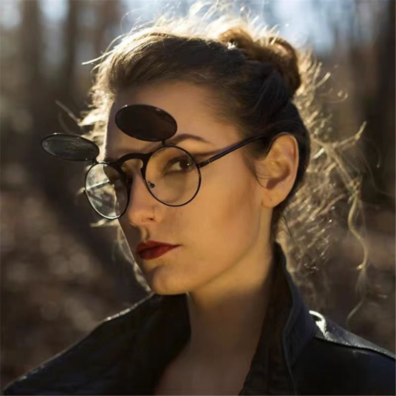 Picture of Jet 3057 Retro Metal Steampunk Flip Sunglasses Flip Sunglasses for Men and Women Trendy Round Frame Prince Mirror
