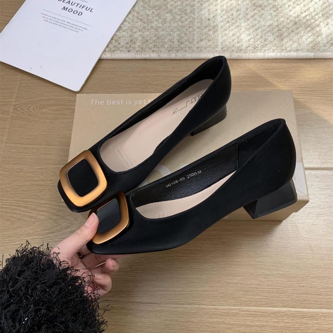 Korean Style Designer High-Heeled Slip-On Shoes 2025 New Black Elegant Commuter Women's Shoes French Loafers