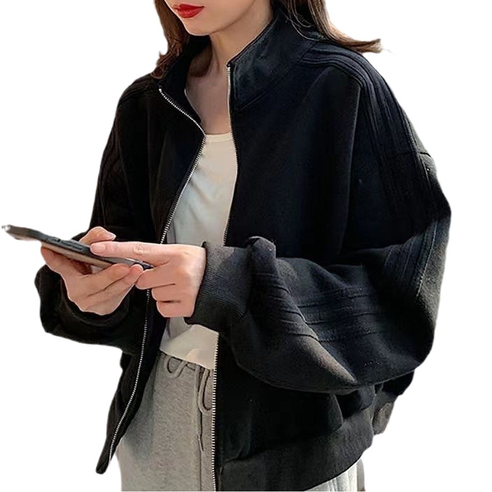 Short sweater women's autumn and winter student all-matching jacket top 2023 new Japanese Harajuku BF style three-bar coat