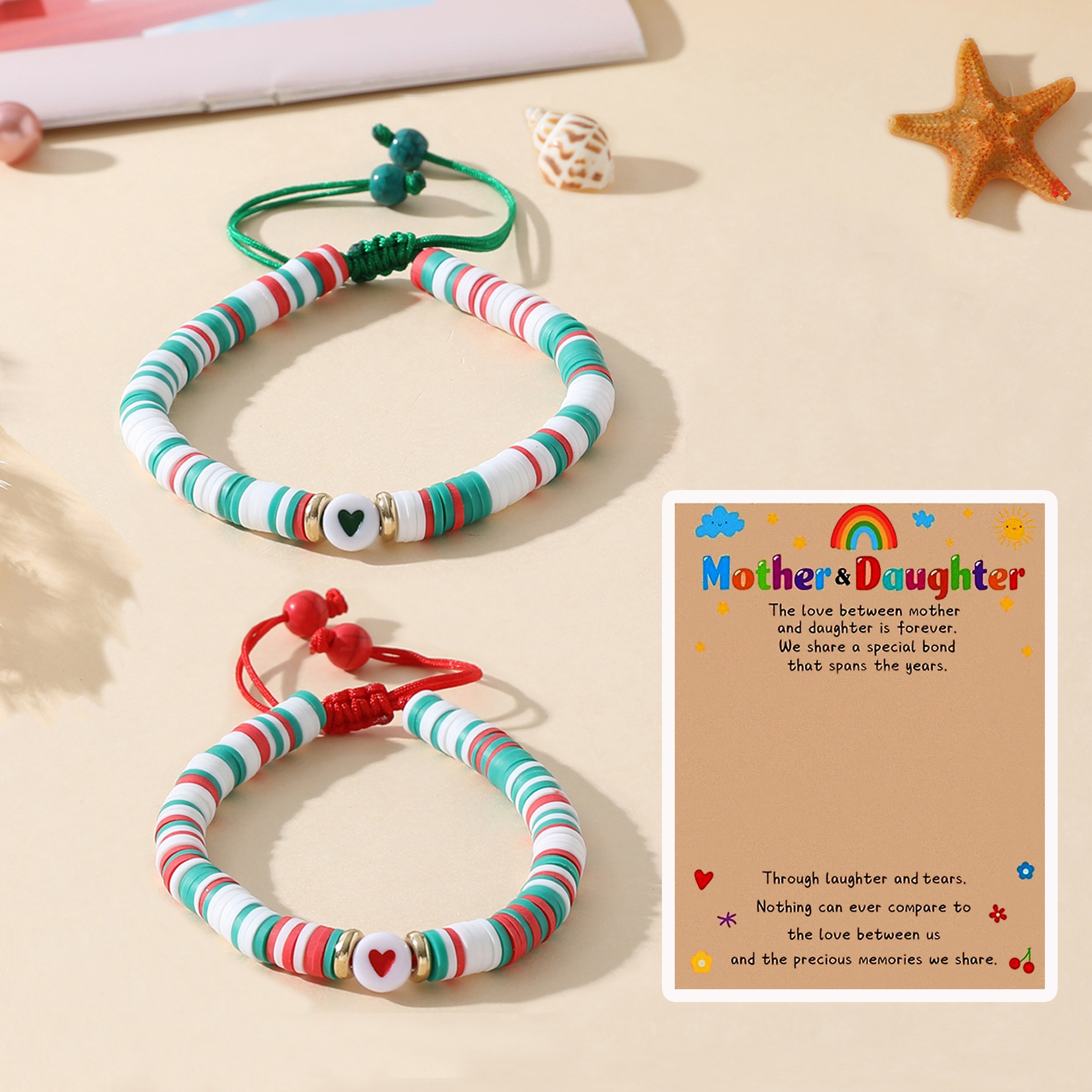 Picture of Cross-border Jewelry Temu Hot Mother's Day Bracelet Creative Soft Pottery Beaded Heart-shaped Mother and Daughter Parent-child Hand Rope for Women