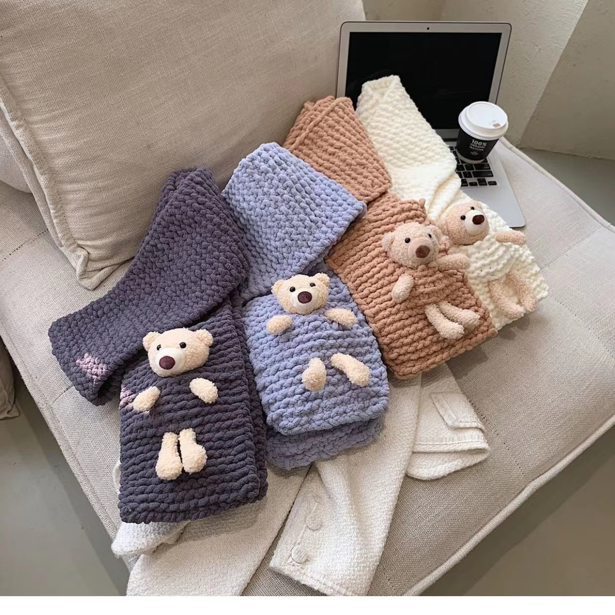 Pocket Bear Scarf DIY Homemade Zero Basic Wool Material Bag Handmade Knitted Scarf Scarf Shake Little Red Book