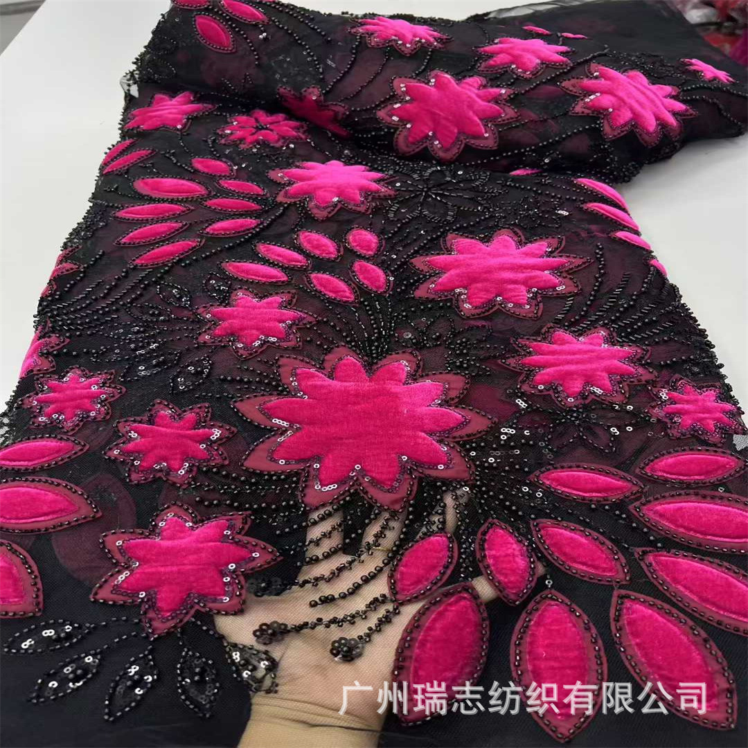 Picture of New Sequin Embroidered Velvet Fabric Embroidered Mesh Bottom Lace Fashion Wedding Dress Fashion Dress Accessories