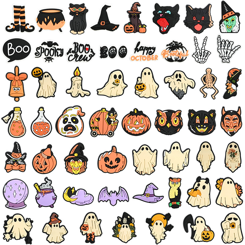 Halloween Ghost PVC Soft Plastic Drop Removable Decorative Buckle Hole Shoes Flower Shoe Buckle Cross Border DIY Accessories in stock