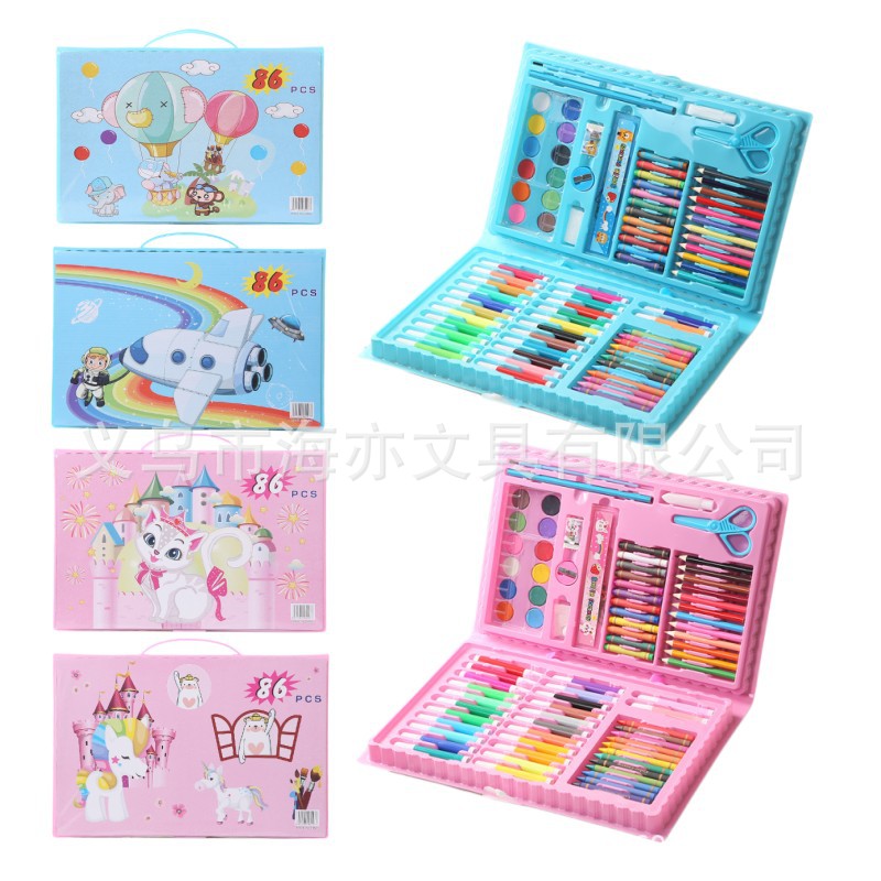 86 children's painting pen set watercolor pen crayon painting tools graffiti DIY gift box color pen stationery suit