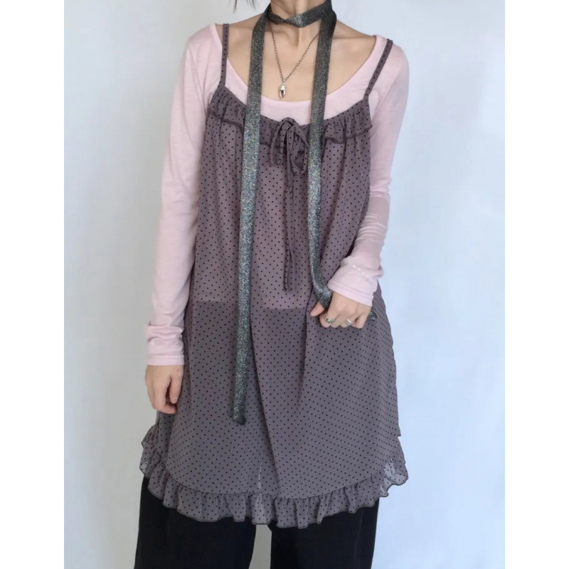 Picture of Three-Color Summer New Korean Ins Polka Dot Y2K Style Polka Dot Fungus Lace Suspender Chiffon Skirt Japanese Style Style Cute