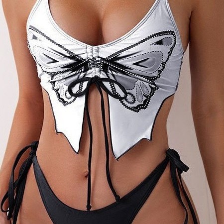 Cross-border 2025 European and American Foreign Trade New Butterfly Flower Set Double Shoulder Strap Amazon Bikini Backless Split Swimsuit for Women