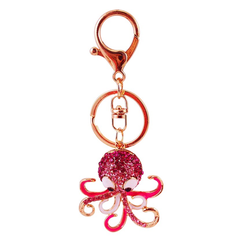 Cute jewelry alloy rhinestone small octopus car keychain octopus marine animal pendant key chain 1194
