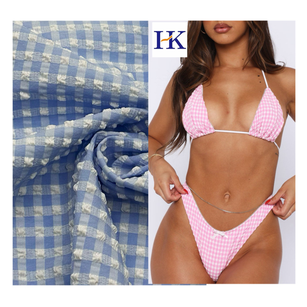 New 70D Nylon-Polyester-Elastic Bubble Plaid Four-Way Stretch Two-Tone Swimsuit Underwear Beach Shorts Plain Wrinkle Fabric