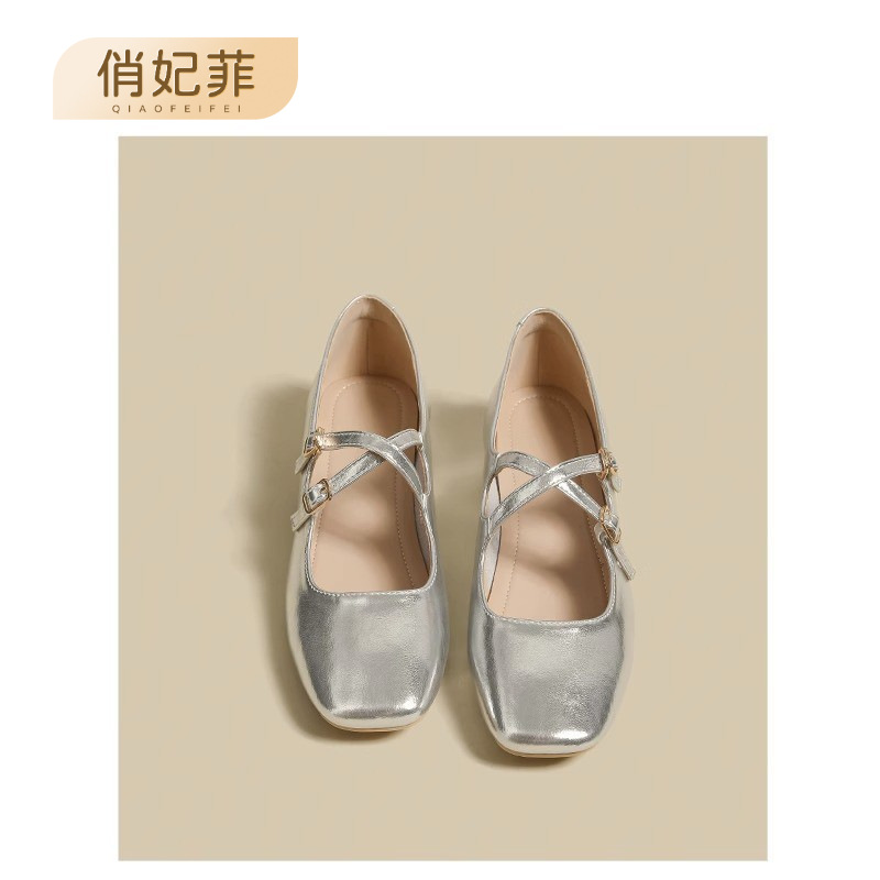 French Mary Jane Women's Shoes 2025 New Summer Small Leather Shoes Shallow Mouth Low Heel Temperament Popular Ballet Silver Shoes