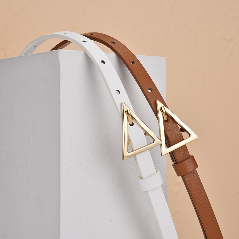 New Triangle Buckle Thin Belt for Women, Decorative Suit Dress, Simple Accessory, Niche Ins Pants Belt, Women's Leather Belt