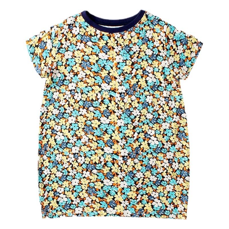Summer Korean Style Children's Wear New Girls' dress Middle and Big Children's Floral Skirt Short Sleeve Long Nightdress Children's Skirt for Hair