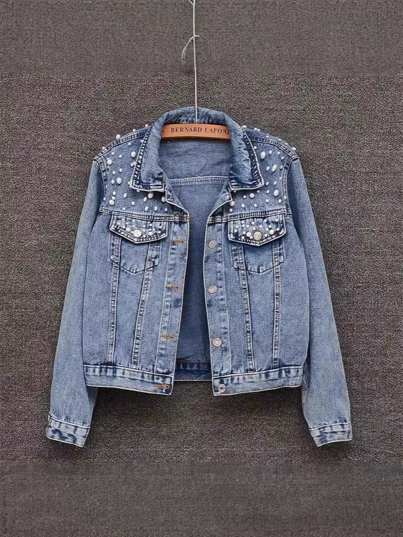 Picture of Southeast Asia's New Versatile Beaded Heavy-Duty Denim Jacket for Women European Station Student Slim Large Size Jacket Denim Jacket