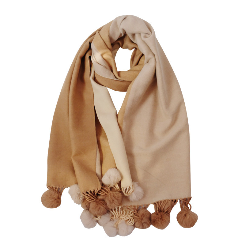 Picture of Good-looking with coat thief ~ Japanese double-sided stitching double-color thickened long warm rabbit fur ball winter scarf for women