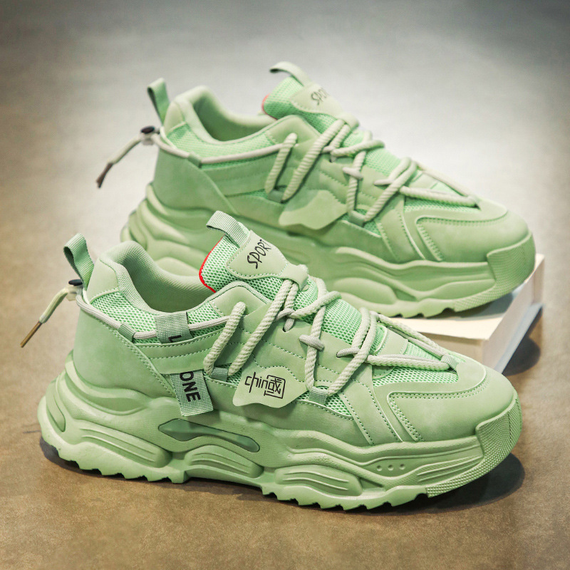 Men's Shoes 2025 New Summer Breathable Mesh Sports Casual Heightening Thick Sole Green Street Trendy Dad Shoes for Men