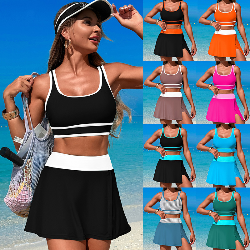 Picture of Quick-drying new 2025 bikini hot spring women's beach sports skirt cross-border split swimsuit Huludao swimwear wholesale