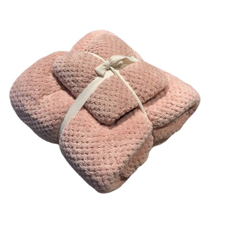 Live broadcast with goods high quality coral velvet pineapple Plaid towel bath towel combination suit absorbent thickened adult manufacturer batch