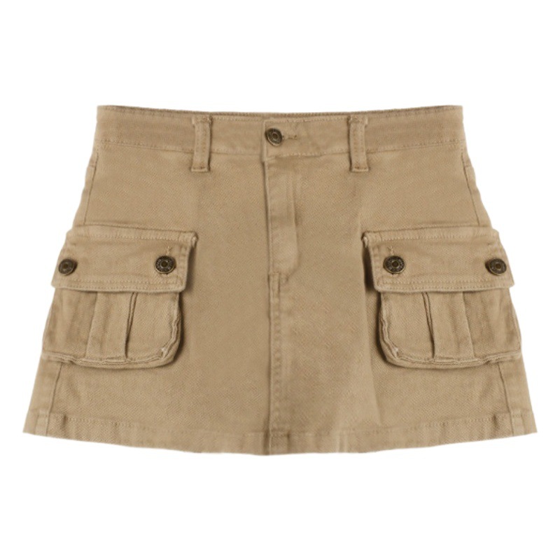 2023 Summer Hot Girls Anti-glare Denim Khaki Workwear Skirt Slimming American Style Skirt High Waist A- line Skirt