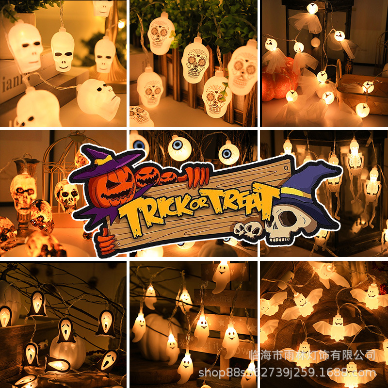 Picture of Cross-Border led Halloween light string ghost pumpkin skull ghost festival atmosphere decoration color light string flashing light Holiday Light