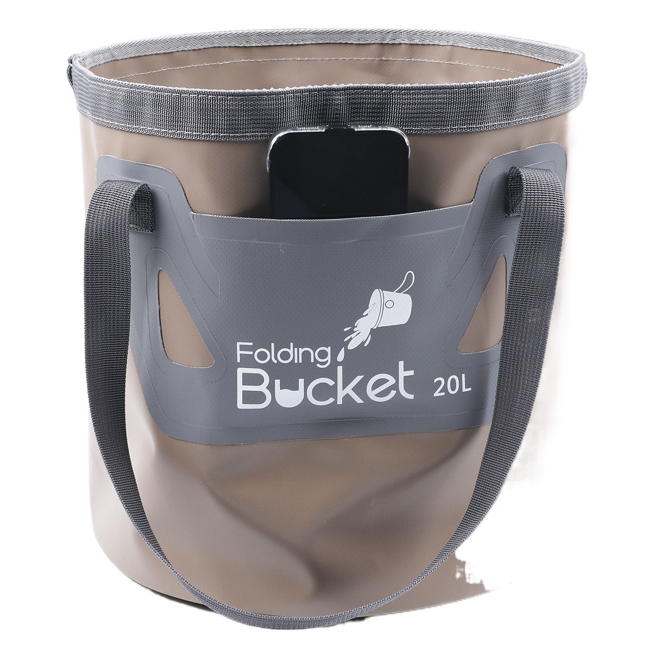 Outdoor Folding Water Bucket Double Layer Hard Bottom PVC Foot Bucket Portable with Pocket Camping Water Tacking Storage Fishing Bucket