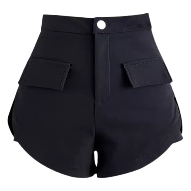 Black suit shorts for women 2024 Spring New Style wide leg casual pants with boots fashionable high waist slimming A- line pants