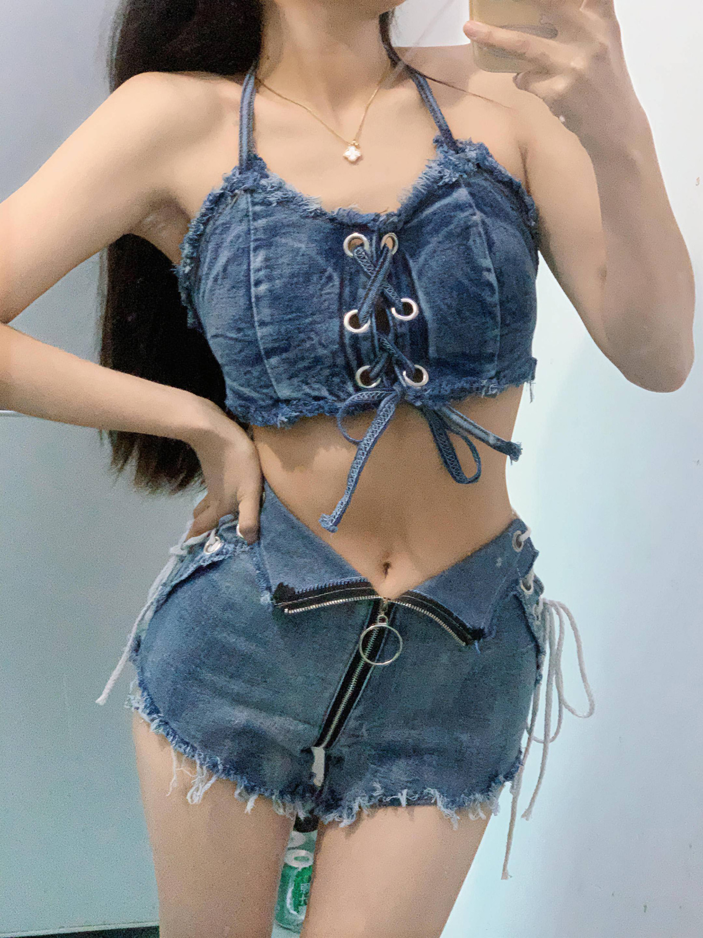 New ins European and American summer super pure women's denim shorts hot pants women's hot sexy high waist Denim shorts