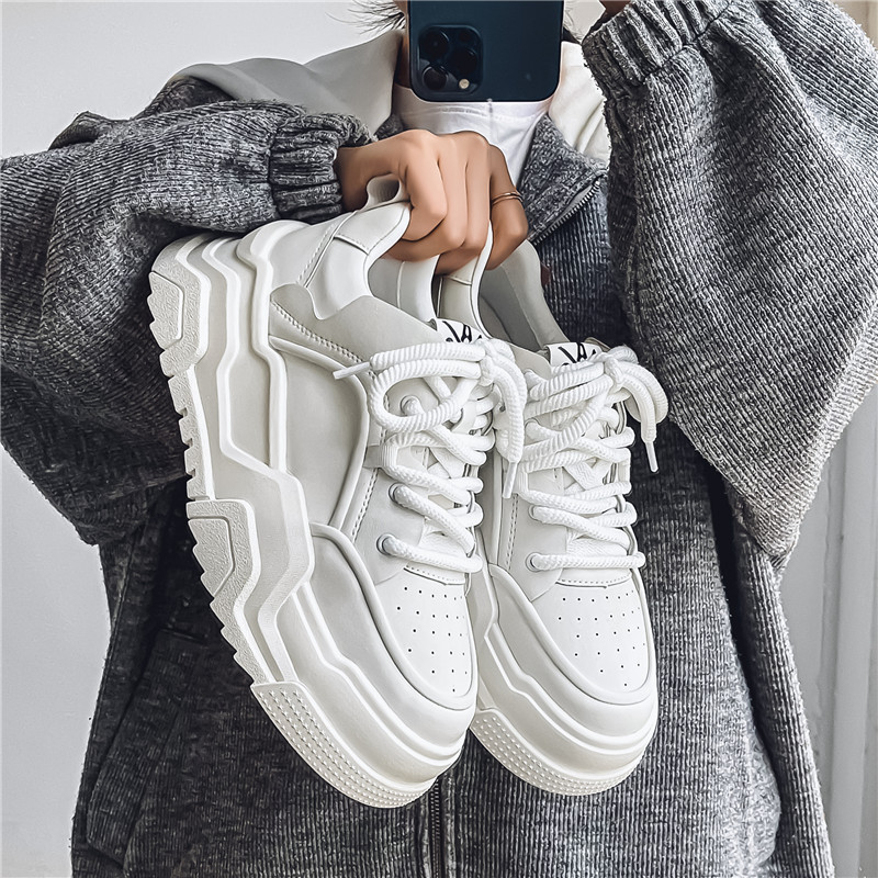 Men's Shoes Spring 2025 New White Shoes All-match Trendy Thick Sole Elevated Board Shoes Men's Sports Casual Dad Bread Shoes