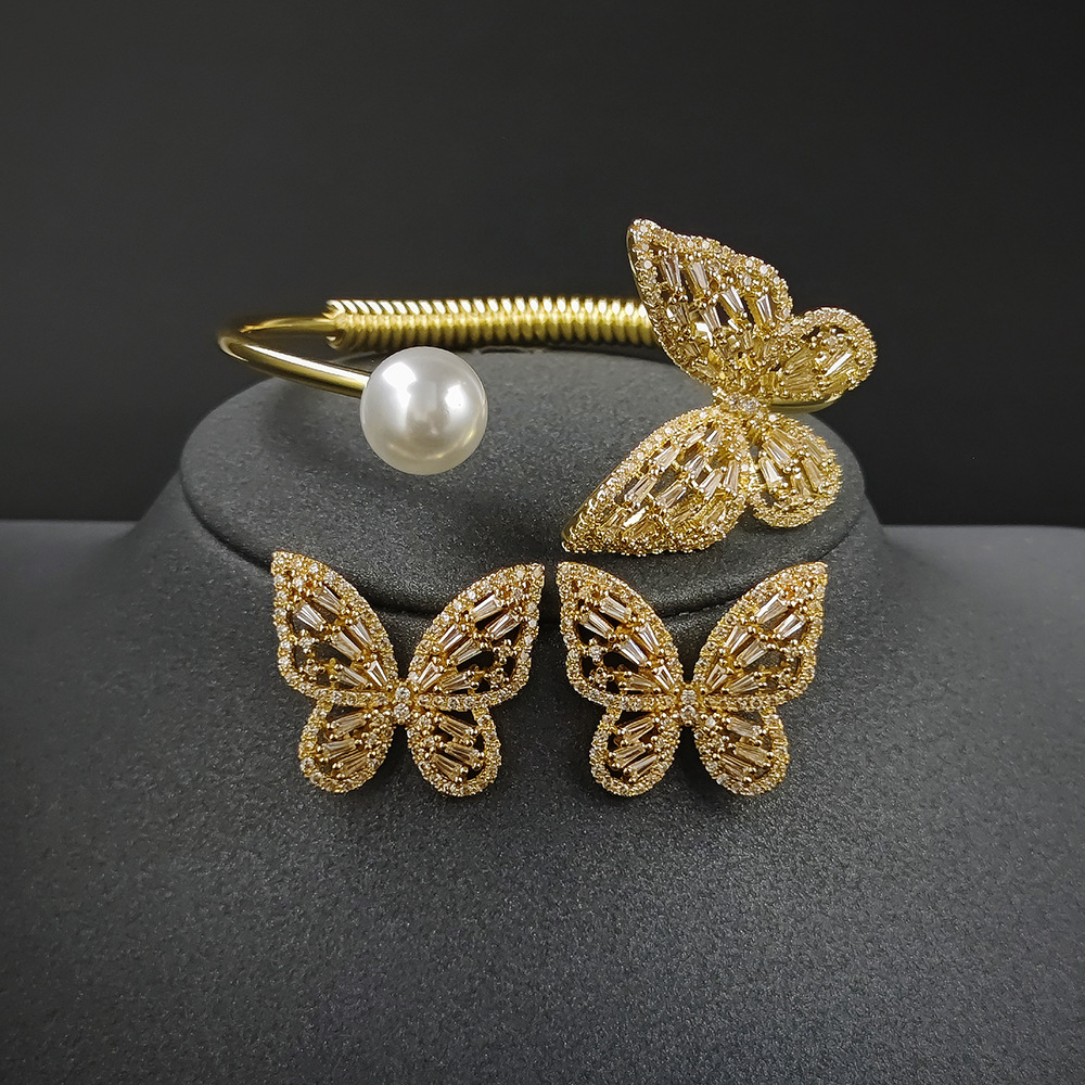 Amazon Cross-border Outside Earrings Bracelet Butterfly Classic All-match Niche e6492-s6272-gold
