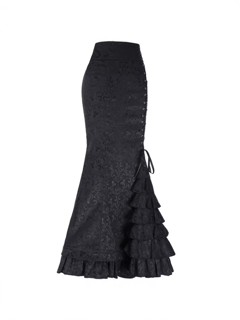 Picture of 2024 Halloween Jacquard Fishtail Skirt Steampunk Retro Skirt Gothic Skirt Victoria Long Skirt