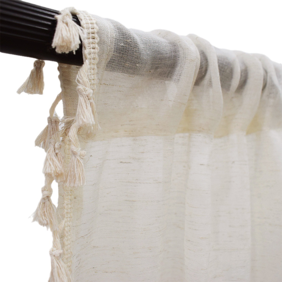Picture of Finished spot broom edge tassel lace plain solid color linen transparent curtain semi-shading decorative gauze curtain