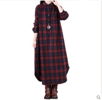 Picture of 9809 spring new 2021 women's skirt Korean casual plaid plus size single breasted long sleeve dress women