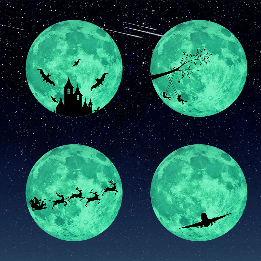 30cm luminous moon solar system a variety of optional luminous moon children's room decoration foreign trade hot wall stickers