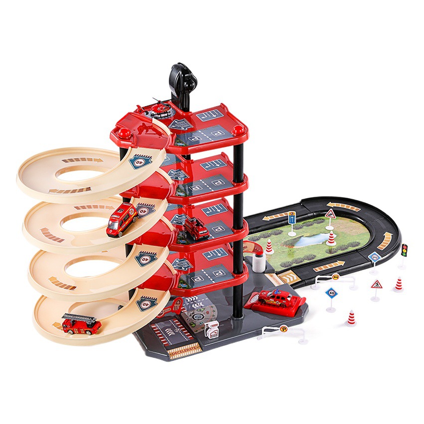 Children's alloy car parking lot building multi-storey lifting rail car to break through the big adventure puzzle play house toys