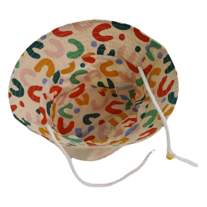 Korean style cute cute letter double-sided printing children's basin hat boys and girls travel Sun-proof flat top Western style fisherman hat