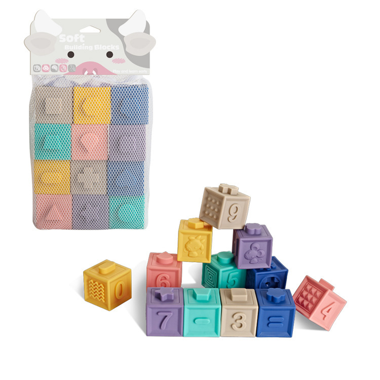 Picture of Cross-Border baby building blocks can be chewed boiled Amazon children's soft rubber embossed building blocks baby educational toys