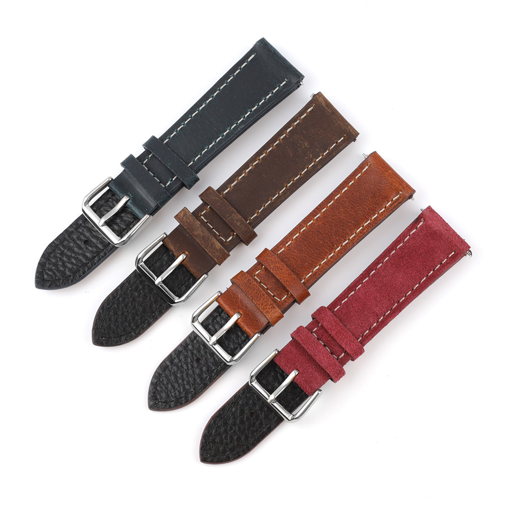 New switch raw ears quick release old handmade retro leather 18 19 21 26mm stitched litchi pattern strap