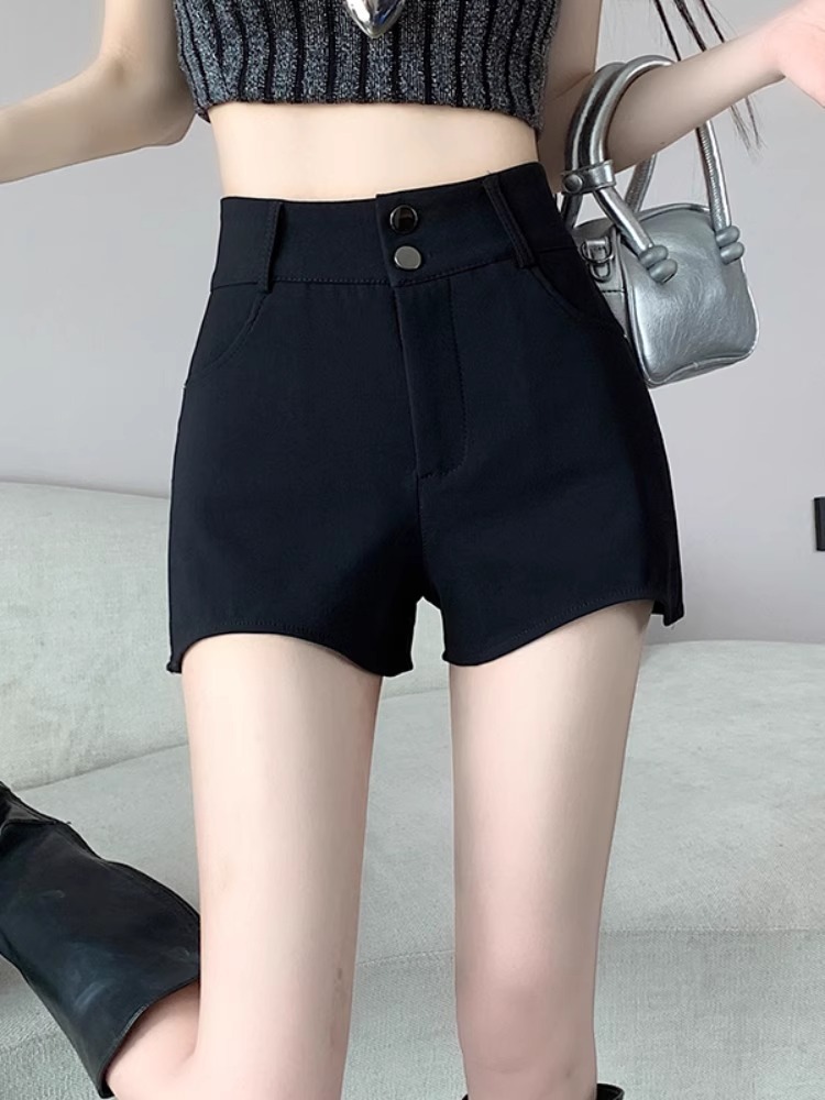 2024 Autumn High Waist Korean Style Slimming Shorts Women's High-end Sense Black High Waist Design Sense Suit All-match Hot Pants
