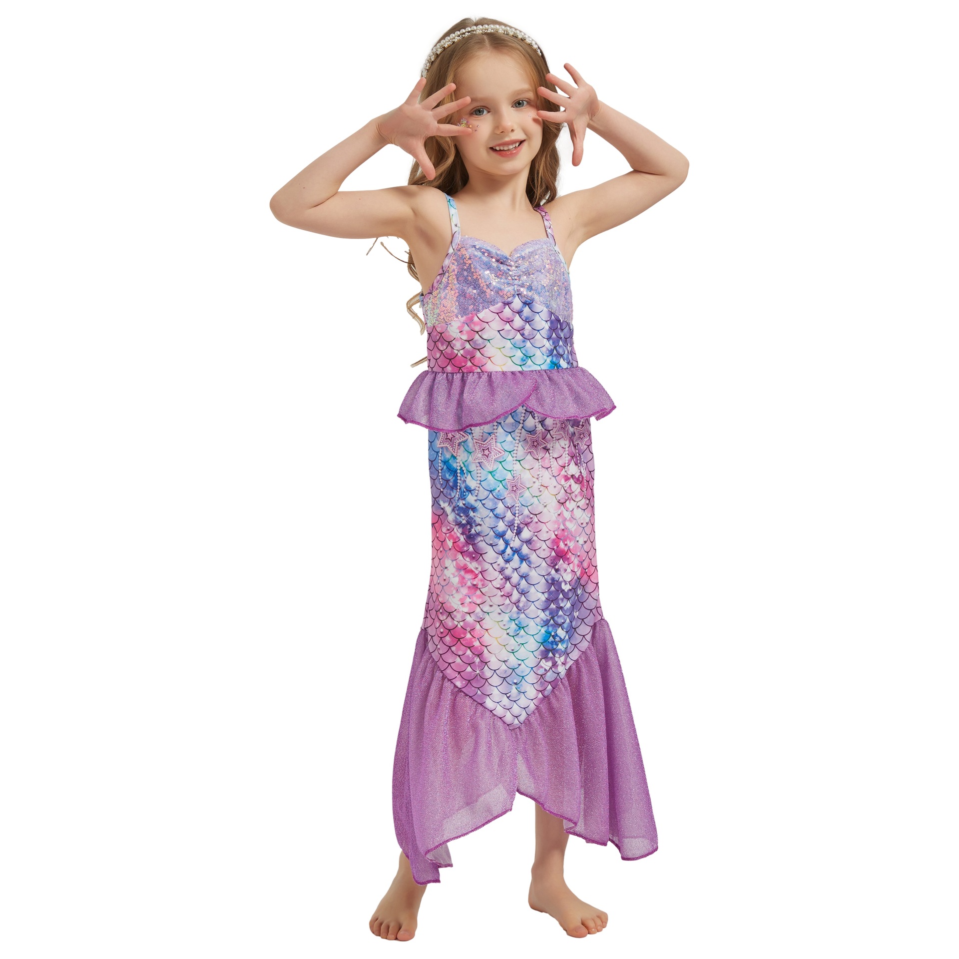 Picture of Cross-Border Foreign Trade Girls Mermaid Sequin Dress Children's Fashionable Sleeveless Mermaid Princess Dress Fishtail Long Dress