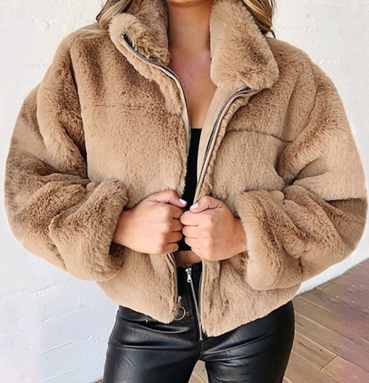 Picture of 2024 cross-border Amazon explosions European and American women's autumn and winter rabbit fur zipper cardigan plush warm coat