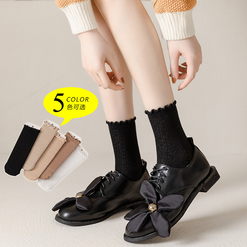 Spring and Autumn New Lolita Women's Socks Straight Japanese Mesh Hollow Parent-Child Socks Solid Color Cotton Pile Socks Wholesale