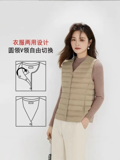 Picture of Cross-Border Tiktok New Women's Collarless down Liner Vest V Neck Lightweight Warm Jacket Vest Vest Round Neck