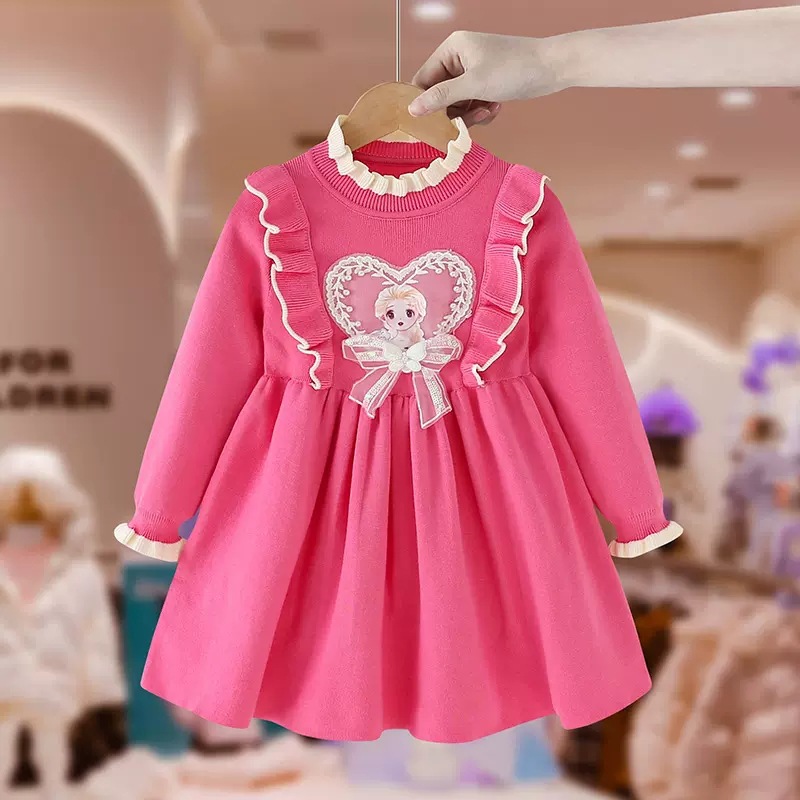 Girls' dress Autumn New Children's Autumn and Winter Sweater Knitted Dress Baby Stylish Princess Aisha Dress Children's Wear