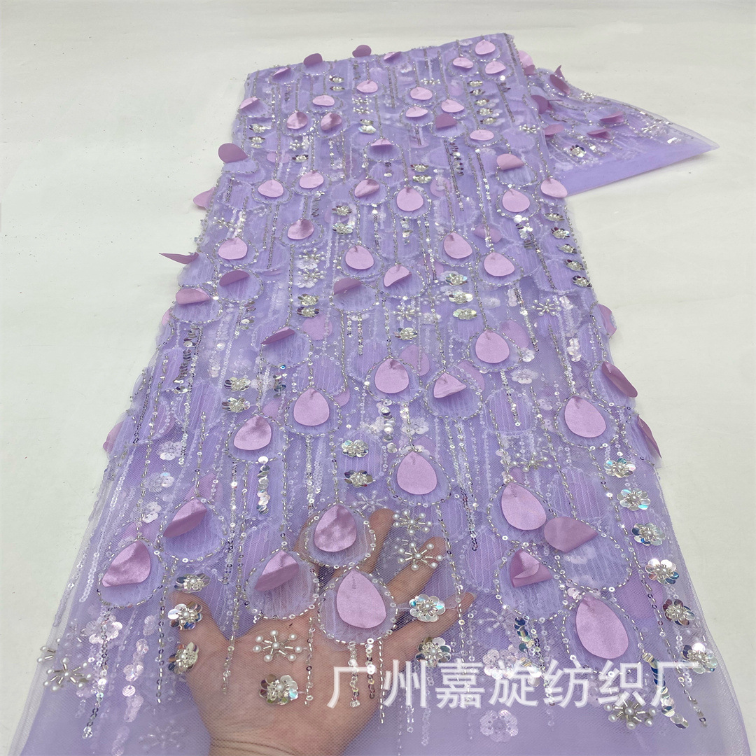 Three-Dimensional Water Drop Chiffon Appliqué Bead Tube Sequin Embroidered Wedding Dress Performance Clothing Lace Fabric Lace Fabric