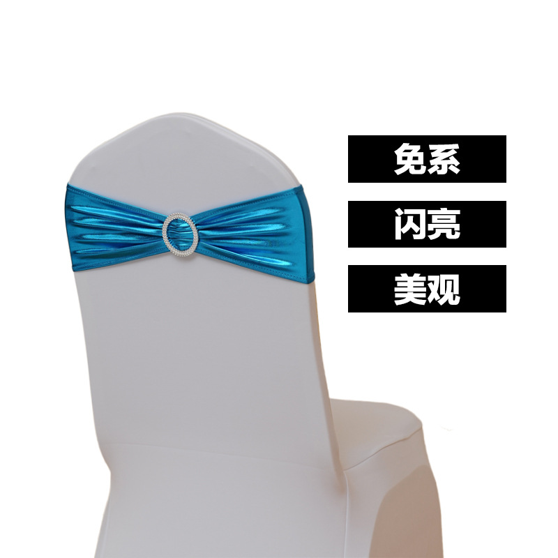 Picture of Casual Hotel Banquet Celebration Wedding Universal Elastic Chair Cover Hot Stamping Straps Decorative Bow Chair Back Flower