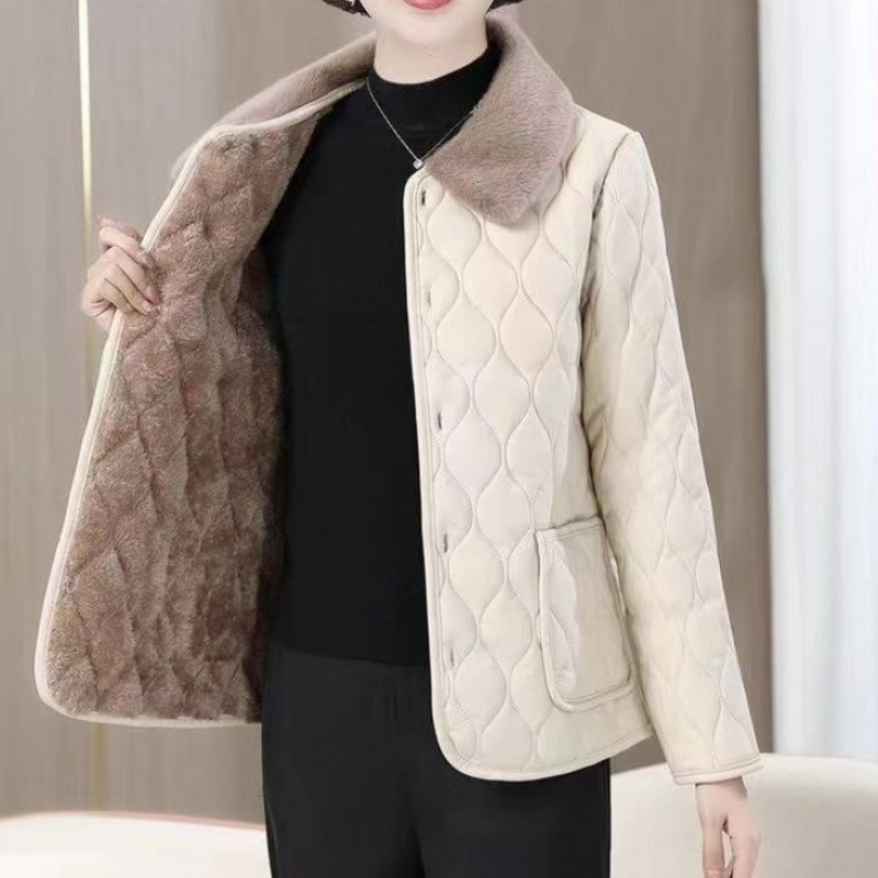 Mother fleece-lined Thickened Leather Cotton-padded Jacket Winter New Arrival Western-style Fashionable Cotton-padded Coat Middle-aged Women Loose plus size Cotton-padded Coat