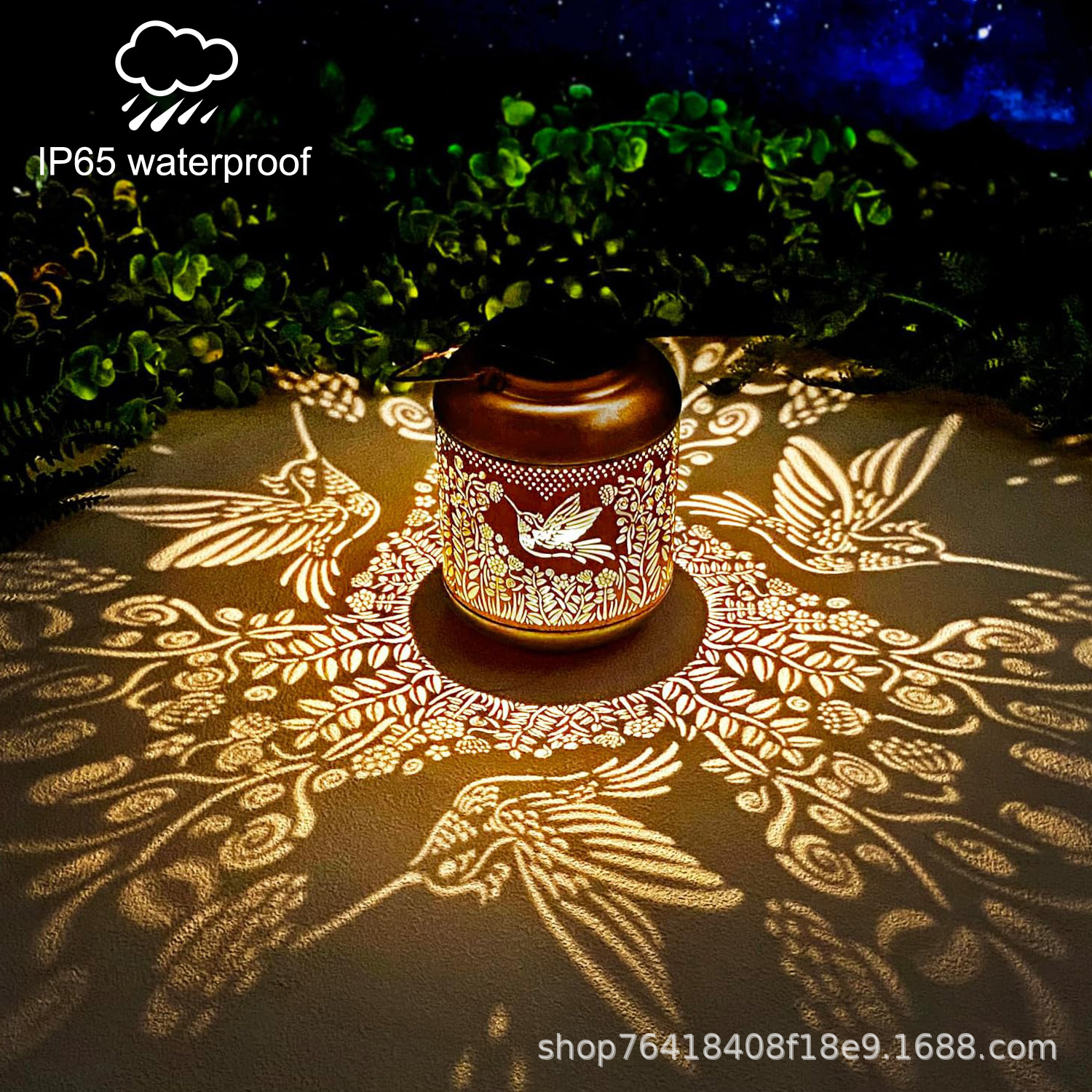 Amazon's Same Style Hummingbird Solar Lantern Iron Hollow Projection Lantern Villa Courtyard Decoration Waterproof Hanging Lamp