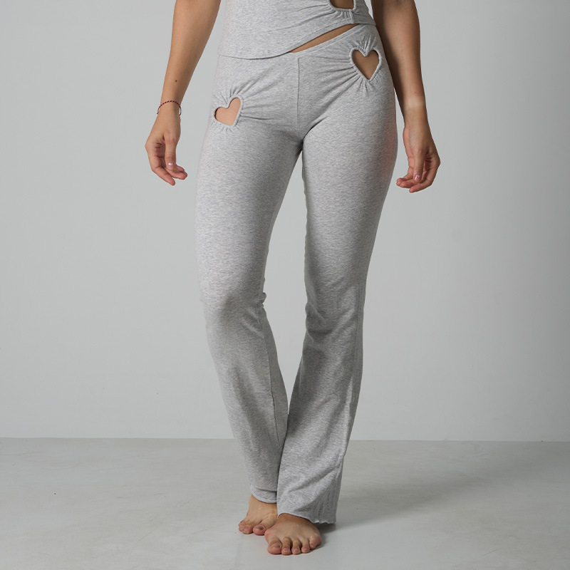 COTTON JERSEY HEART FLARE LEGGING cotton low-waist slim-fit heart hollow-out trousers