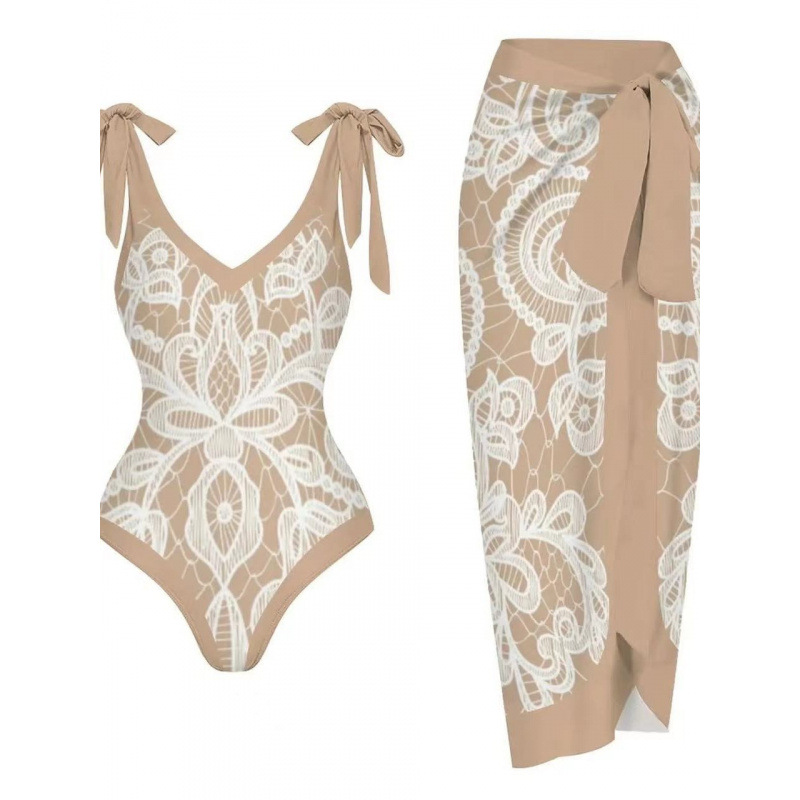 2024 European and American Cross-border V-collar Split Pattern Double-sided One-piece Ancient Method Trial Multi-color Women's Swimsuit