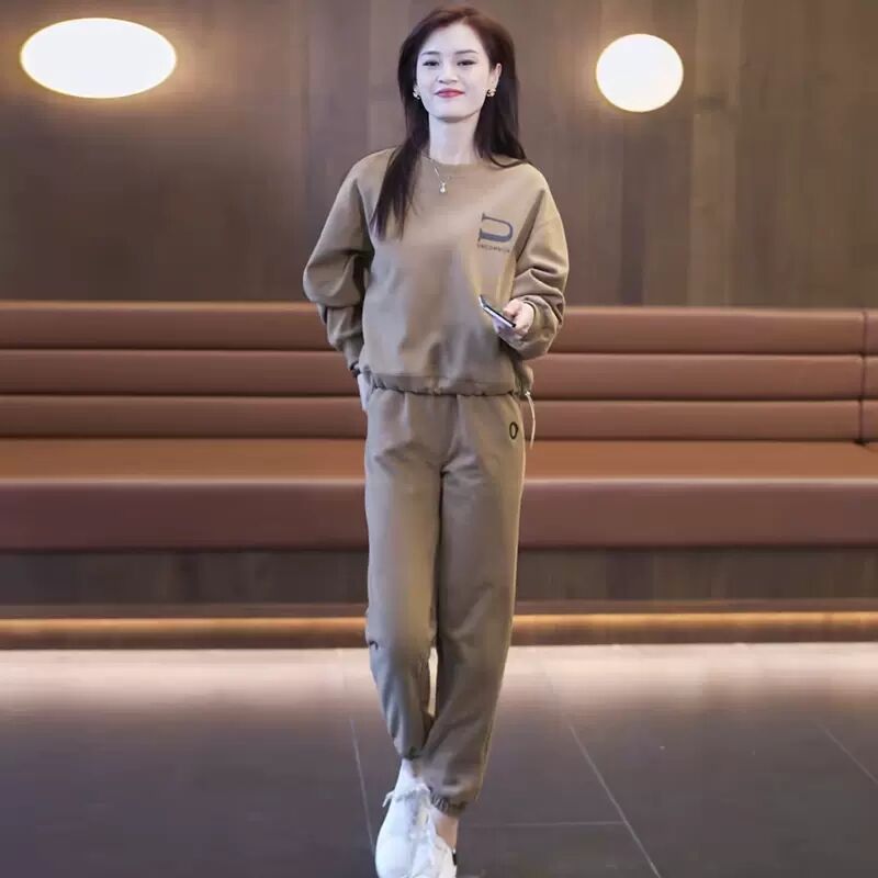 Picture of Casual sports suit women's Spring and Autumn New Fashion Korean style loose round neck plus size sweater two-piece set