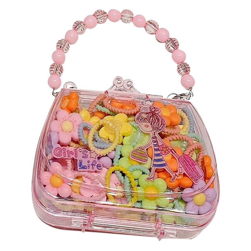 2024 New Pearl Boxed Flower Cartoon Hair Rings Girls Baby Rubber Band Children's Hair Rope