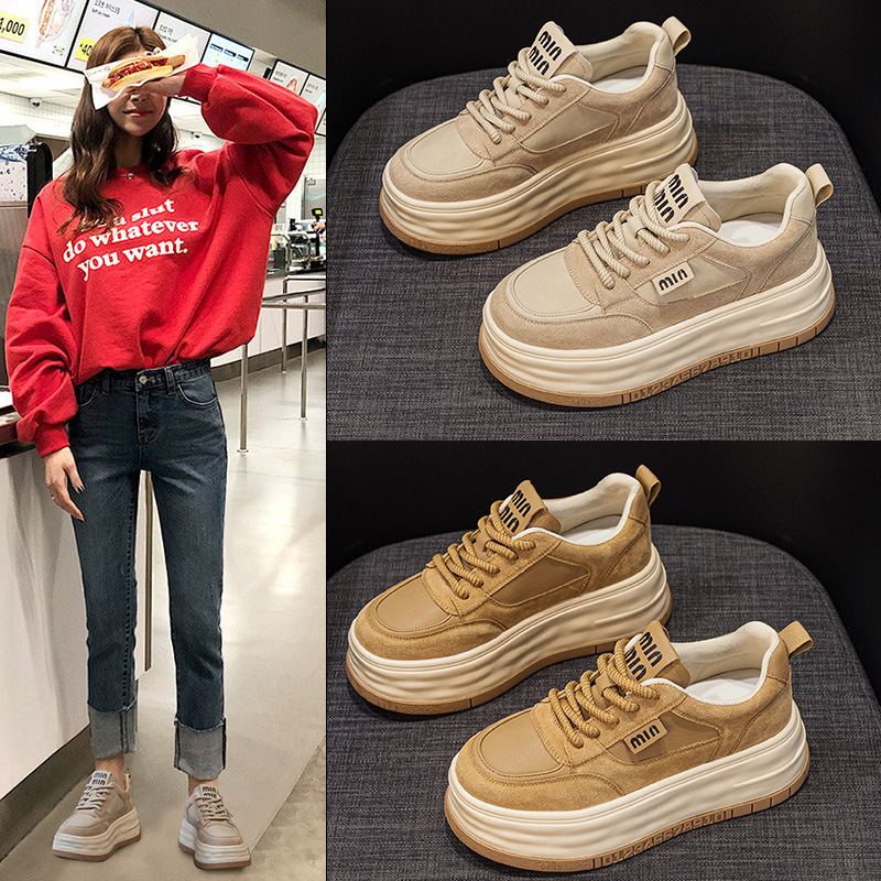 Women's Height-Increasing Sneakers 2025 Autumn New 7cm Casual Versatile Brown Retro Platform Shoes
